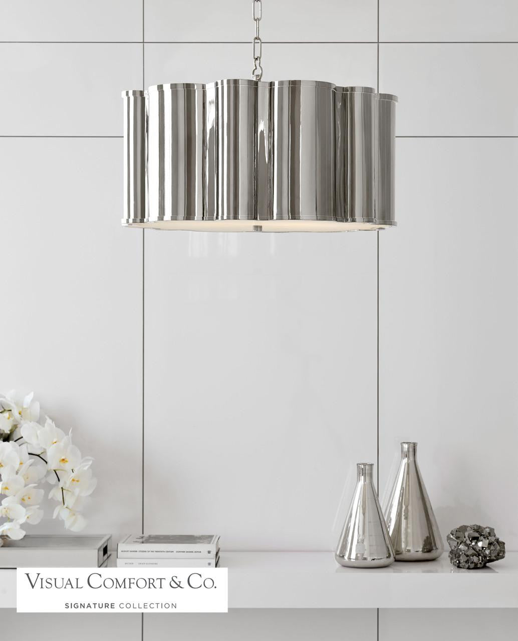 Visual Comfort Signature Markos Drum Shade Pendant Burnished Silver Leaf with Gild