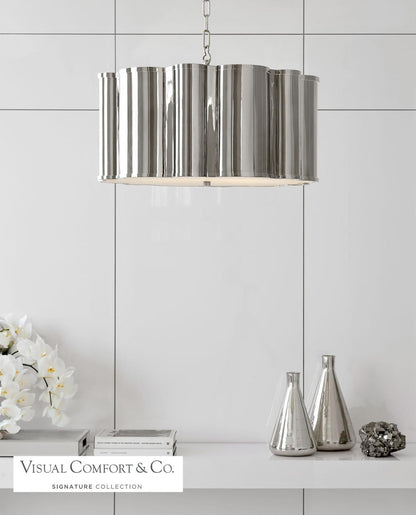 Visual Comfort Signature Markos Drum Shade Pendant Burnished Silver Leaf with Gild