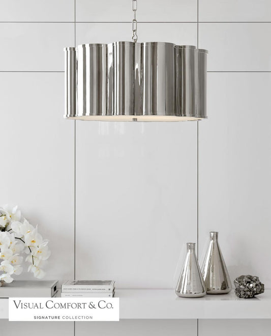 Visual Comfort Signature Markos Drum Shade Pendant Burnished Silver Leaf with Gild
