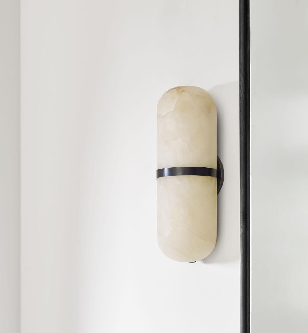 Visual Comfort & Co. Signature Collection Melange Pill Form Wall Sconce, 2-Light, Bronze, Alabaster Shade, 12.5"H (KW 2012BZ-ALB 2V3RH)