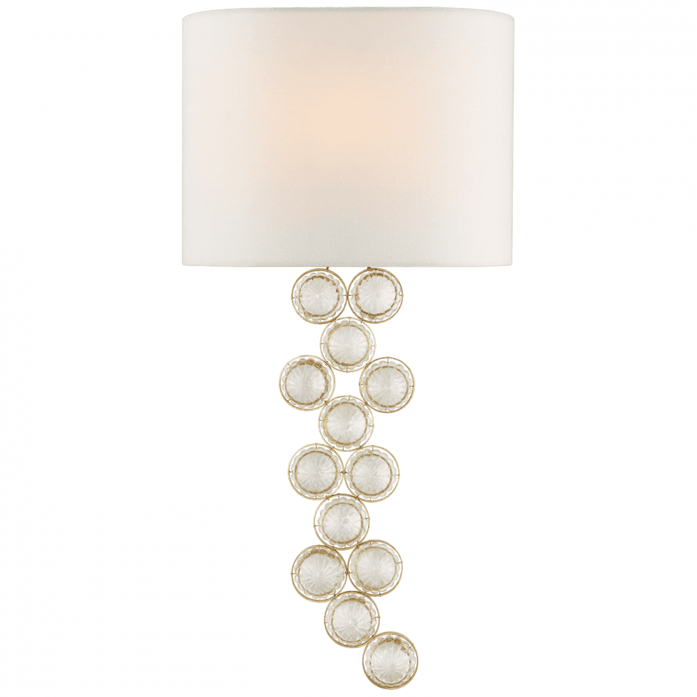 Visual Comfort & Co. Signature Collection Milazzo Medium Left Wall Sconce, 1-Light, Gild and Crystal, Linen Shade, 24"H (JN 2201G/CG-L CPTWR)