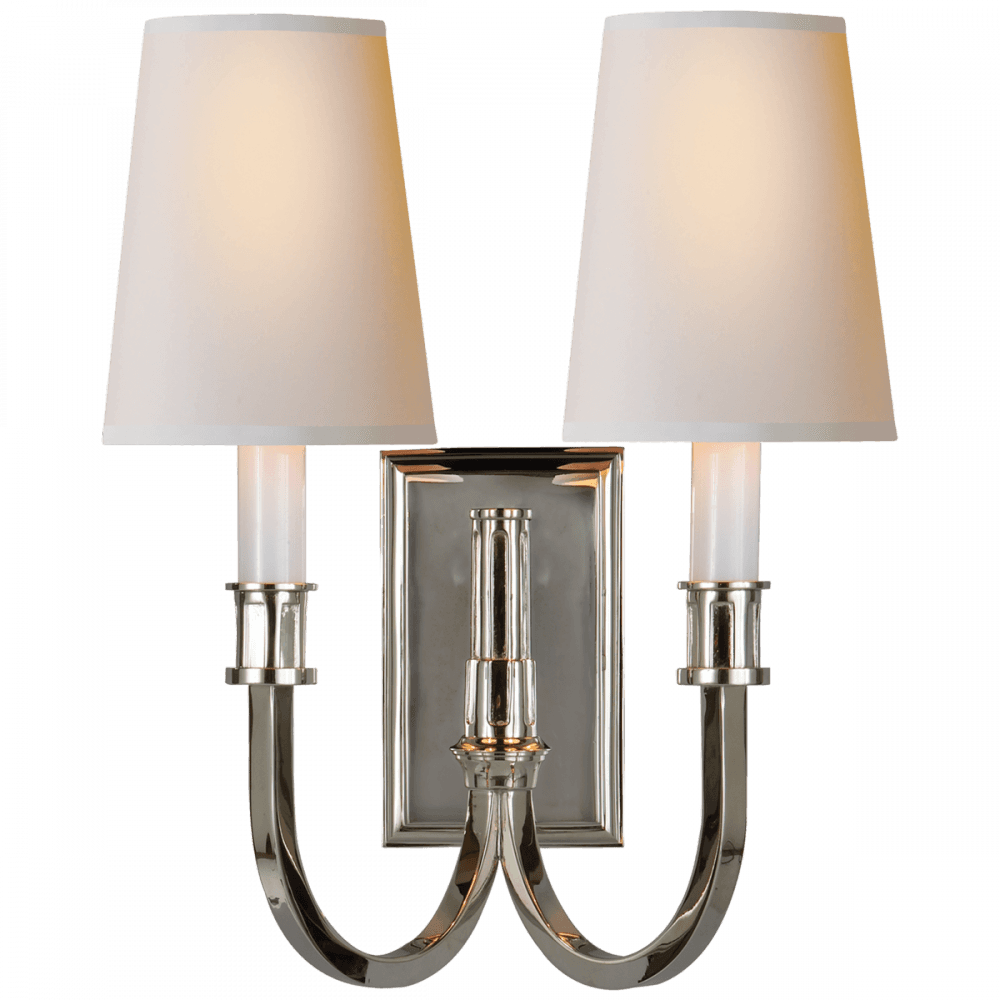 Visual Comfort & Co. Signature Collection Modern Library Wall Sconce, 2-Light, Polished Nickel, Natural Paper Shade, 14.5"H (TOB 2328PN-NP 2CWF7)