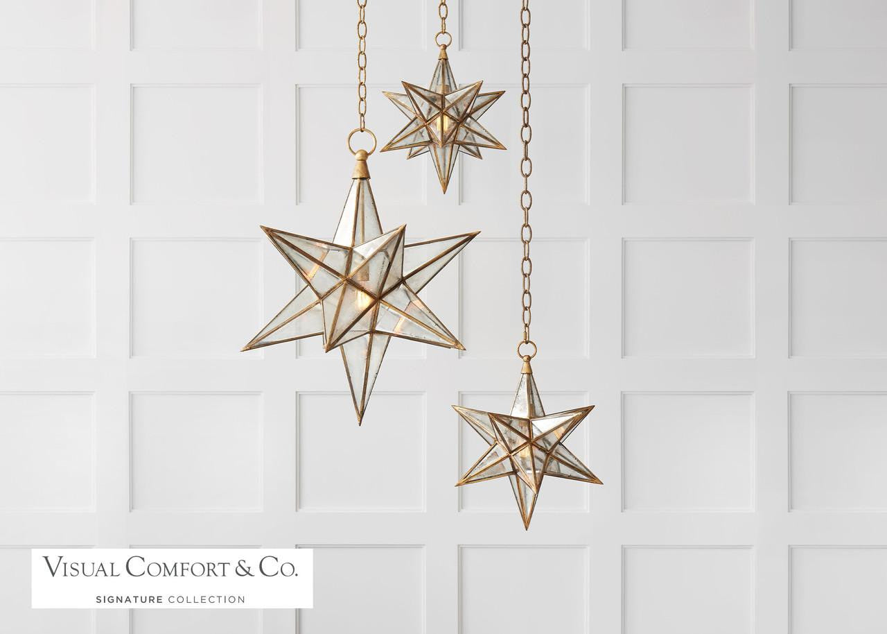 Visual Comfort & Co. Signature Collection Moravian Star Pendant, 1-Light, Gilded Iron, Antique Mirror Shade, 18"W (CHC 5211GI-AM 2MYH6)
