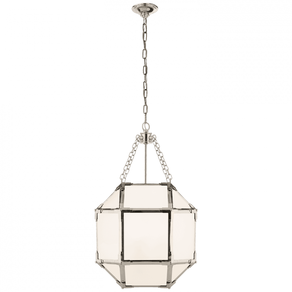 Visual Comfort & Co. Signature Collection Morris Pendant, 3-Light, Polished Nickel, White Glass, 13.5"W (SK 5008PN-WG CPZR5)