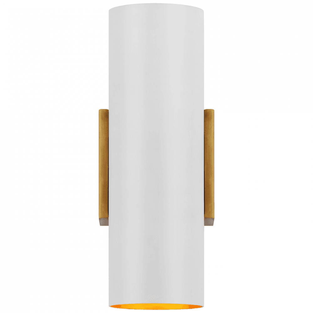 Visual Comfort Signature Nella Small Cylinder Wall Sconce Hand-Rubbed Antique Brass and Plaster White