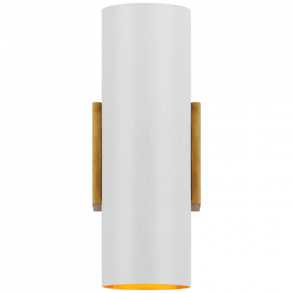 Visual Comfort Signature Nella Small Cylinder Wall Sconce Hand-Rubbed Antique Brass and Plaster White