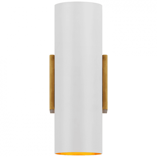 Visual Comfort Signature Nella Small Cylinder Wall Sconce Hand-Rubbed Antique Brass and Plaster White