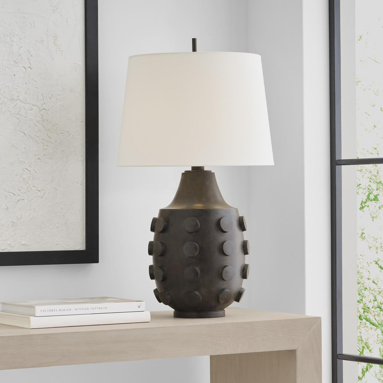 Visual Comfort & Co. Signature Collection Orly Large Table Lamp, 1-Light, LED, Garden Bronze, Linen Shade, 31.5"H (TOB 3415GBZ-L D02U4)