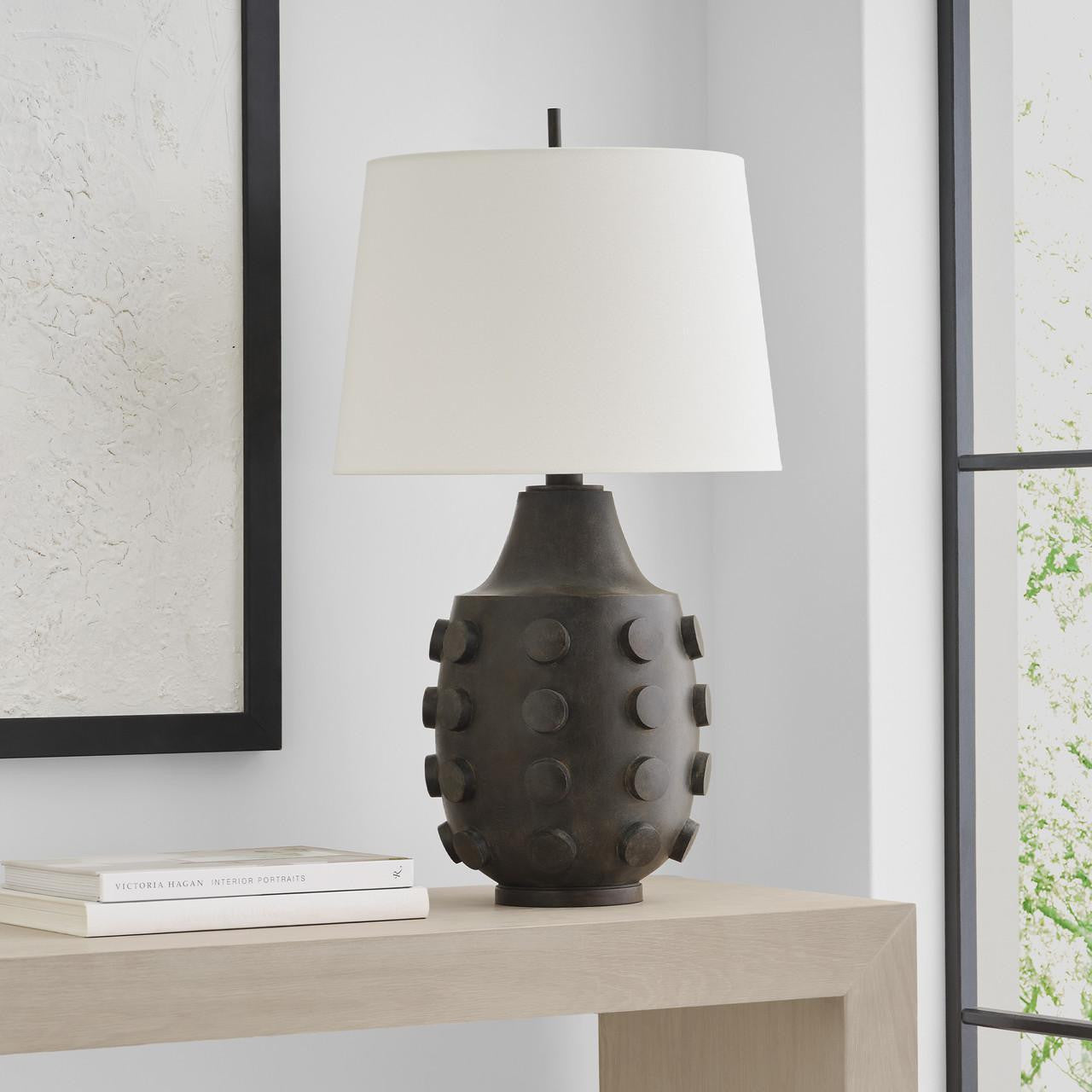 Visual Comfort & Co. Signature Collection Orly Large Table Lamp, 1-Light, LED, Garden Bronze, Linen Shade, 31.5"H (TOB 3415GBZ-L D02U4)