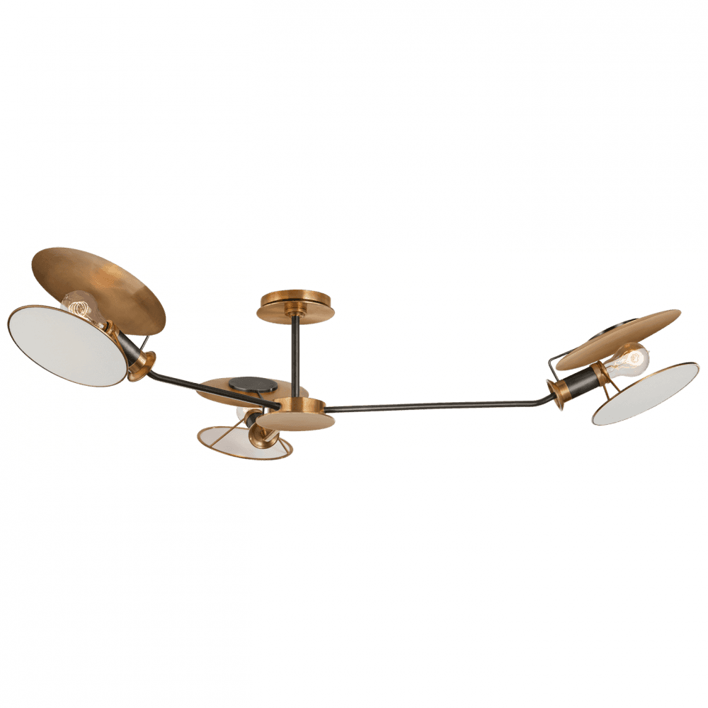 Visual Comfort & Co. Signature Collection Osiris Semi-Flush Mount, 3-Light, Asymmetric, Bronze, Antique Brass, Linen Shade, 47"W (TOB 4291BZ/HAB-L CLZ32)