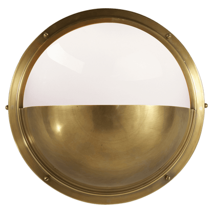 Visual Comfort & Co. Signature Collection Pelham Moon Outdoor Wall Sconce, 1-Light, Hand-Rubbed Antique Brass, White Glass, 10"H (TOB 2208HAB-WG 2CVJG)