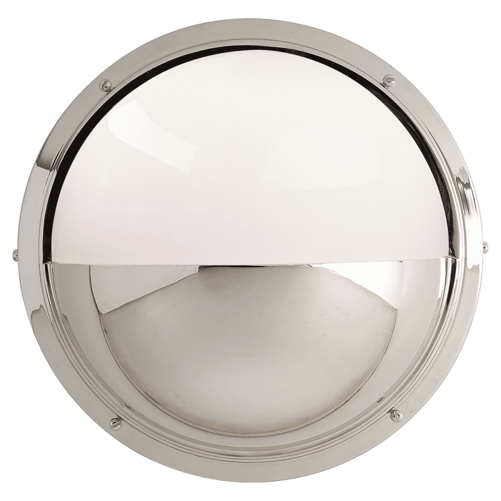 Visual Comfort & Co. Signature Collection Pelham Moon Outdoor Wall Sconce, 1-Light, Polished Nickel, White Glass, 10"H (TOB 2208PN-WG 2CVJH)