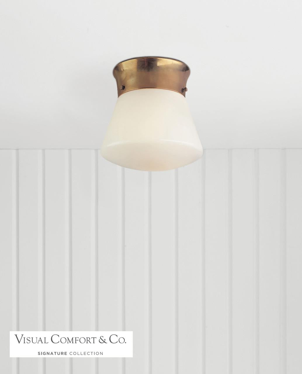 Visual Comfort & Co. Signature Collection Perry Flush Mount, 1-Light, Hand-Rubbed Antique Brass, White Glass, 9.5"W (TOB 4000HAB 2CYGF)