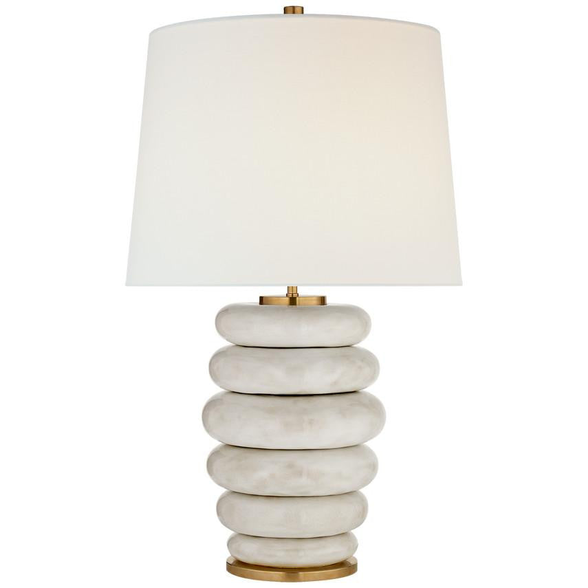 Visual Comfort Signature Phoebe Cordless Stacked Table Lamp Antiqued White Ceramic