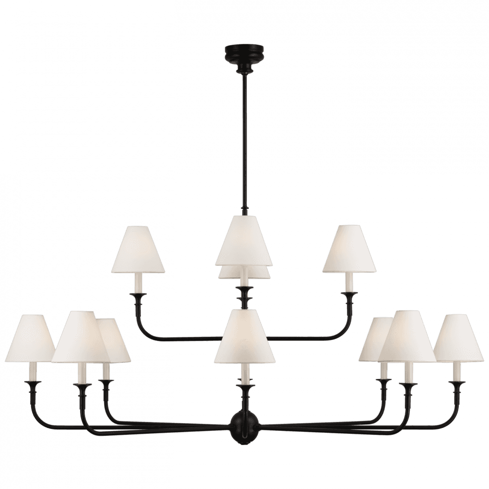 Visual Comfort Signature Piaf Grande Two-Tier Chandelier Aged Iron and Ebonized Oak