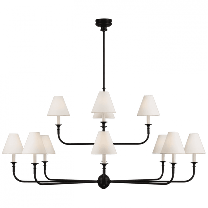 Visual Comfort Signature Piaf Grande Two-Tier Chandelier Aged Iron and Ebonized Oak