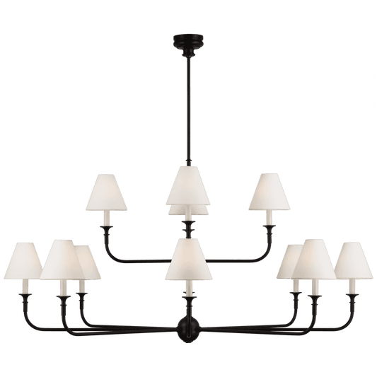 Visual Comfort Signature Piaf Grande Two-Tier Chandelier Aged Iron and Ebonized Oak