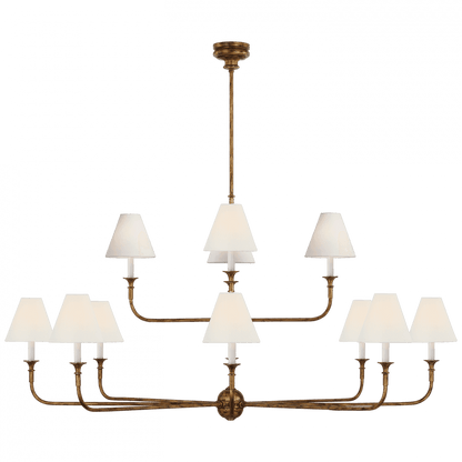 Visual Comfort & Co. Signature Collection Piaf Grande Two-Tier Chandelier, 12-Light, LED, Antique Gild, Linen Shade, 58"W (TOB 5453AG-L D01TR)