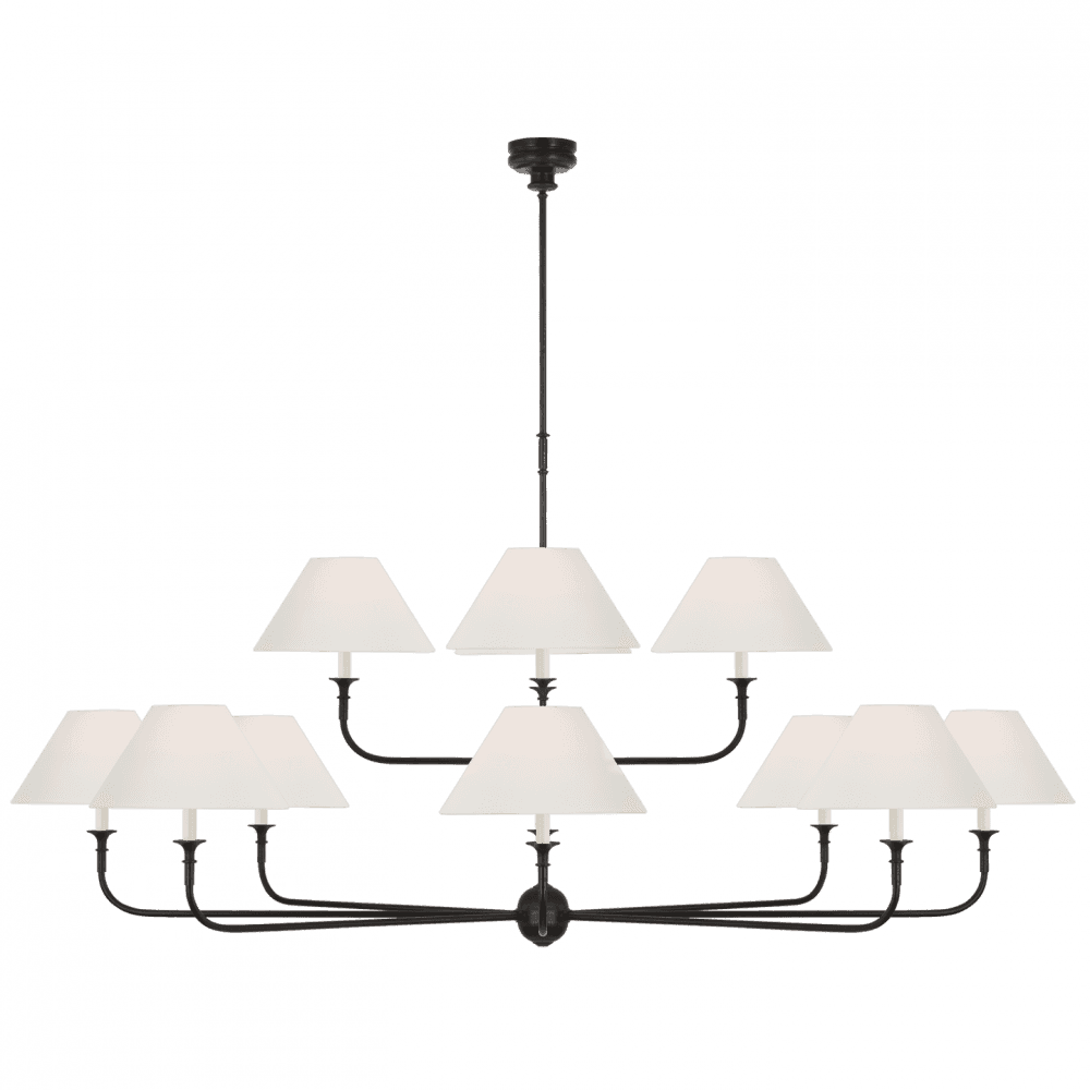 Visual Comfort Signature Piaf Oversized Two Tier Chandelier Aged Iron and Ebonized Oak