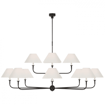 Visual Comfort Signature Piaf Oversized Two Tier Chandelier Aged Iron and Ebonized Oak