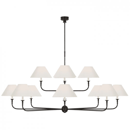 Visual Comfort Signature Piaf Oversized Two Tier Chandelier Aged Iron and Ebonized Oak