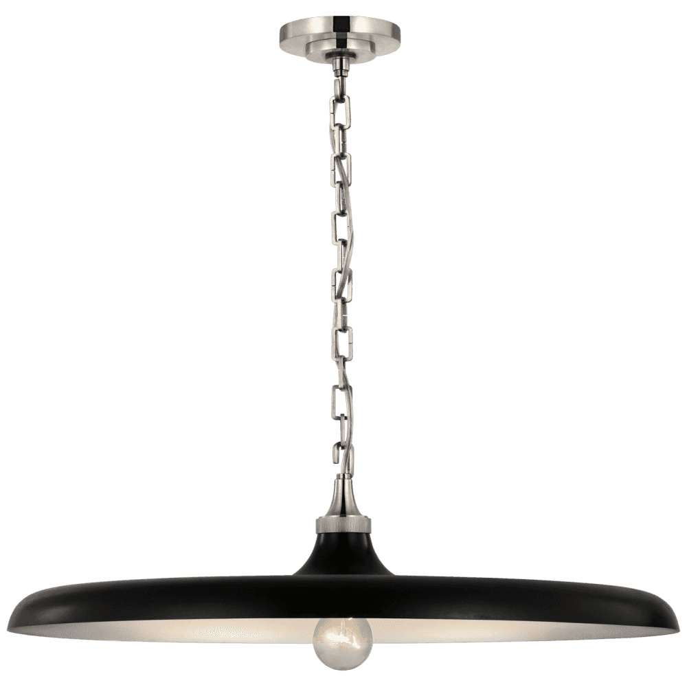 Visual Comfort & Co. Signature Collection Piatto Pendant, 1-Light, Polished Nickel, Aged Iron Shade, 24"W (TOB 5116PN-AI CU4A5)