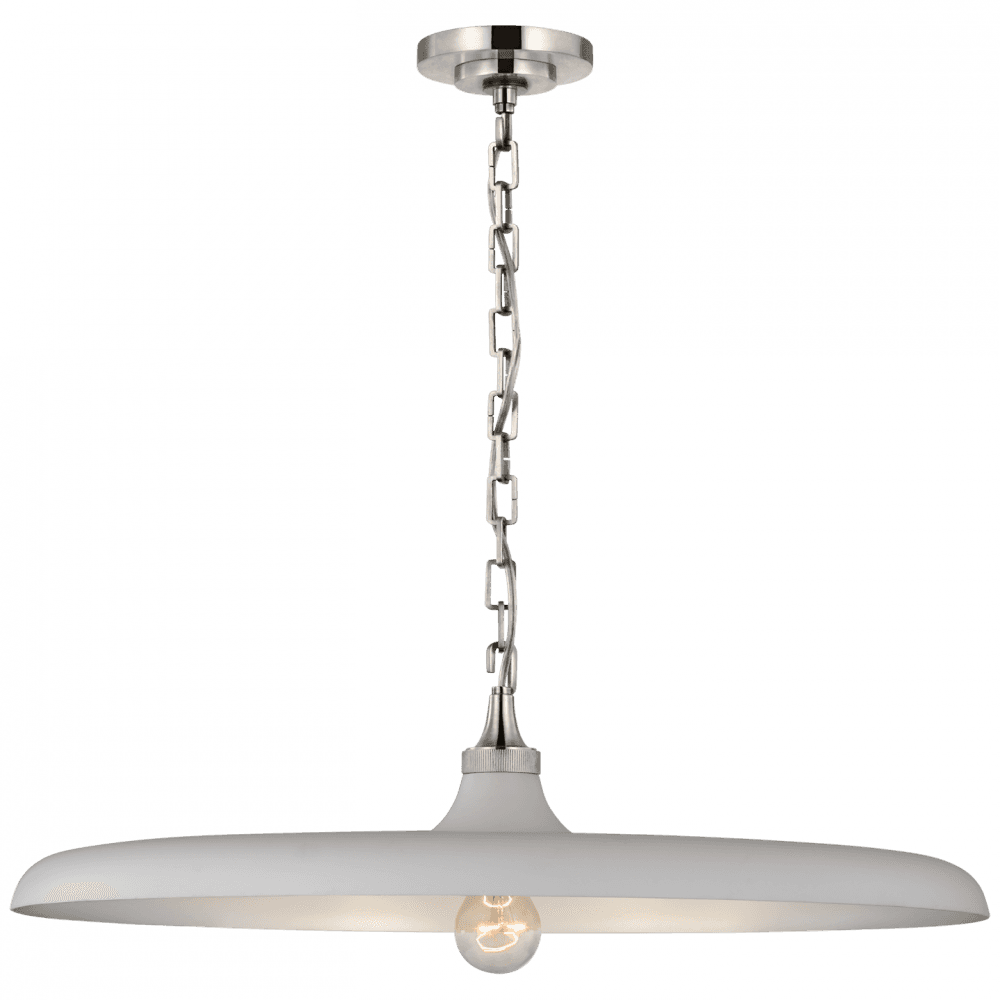 Visual Comfort & Co. Signature Collection Piatto Pendant, 1-Light, Polished Nickel, Plaster White Shade, 24"W (TOB 5116PN-PW CU2F3)