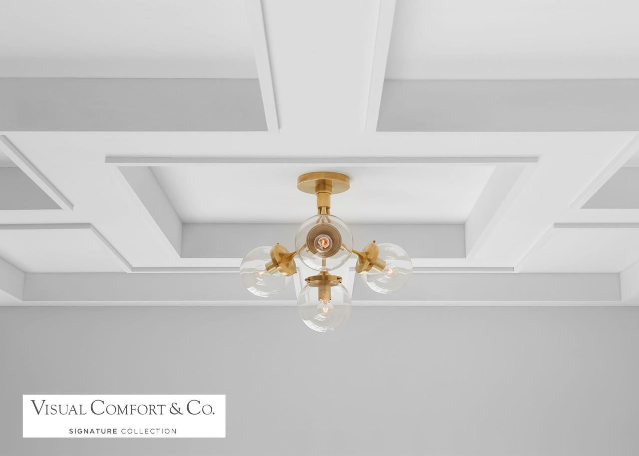 Visual Comfort & Co. Signature Collection Prescott Semi-Flush Mount, 4-Light, Soft Brass, Clear Glass, 18"W (KS 4407SB-CG CHTH2)