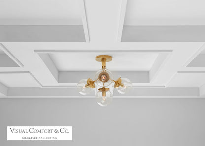 Visual Comfort & Co. Signature Collection Prescott Semi-Flush Mount, 4-Light, Soft Brass, Clear Glass, 18"W (KS 4407SB-CG CHTH2)