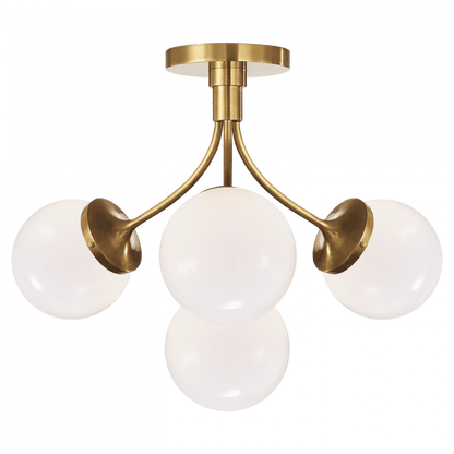 Visual Comfort & Co. Signature Collection Prescott Semi-Flush Mount, 4-Light, Soft Brass, White Glass, 18"W (KS 4407SB-WG C_UJN)