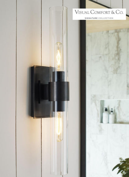 Visual Comfort & Co. Signature Collection Presidio Bathroom Wall Sconce, 2-Light, Bronze, Clear Glass, 23"H (S 2164BZ-CG CTZEY)