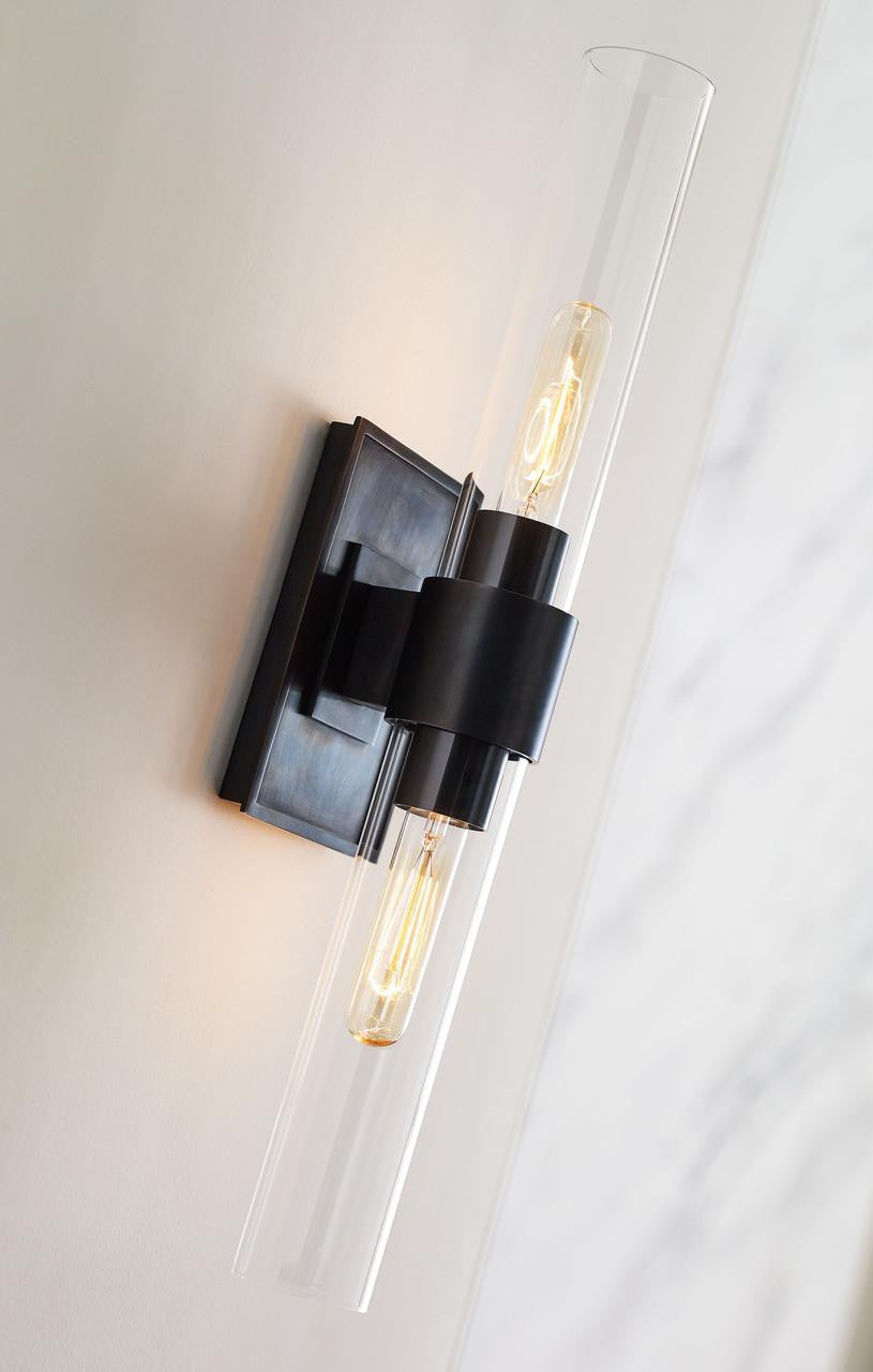 Visual Comfort & Co. Signature Collection Presidio Bathroom Wall Sconce, 2-Light, Bronze, Clear Glass, 23"H (S 2164BZ-CG CTZEY)