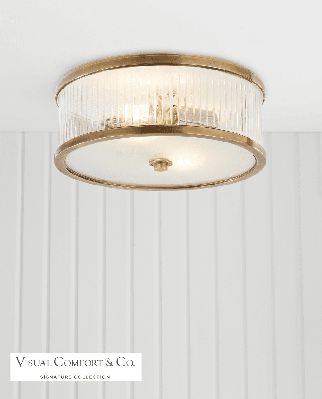 Visual Comfort & Co. Signature Collection Randolph Flush Mount, 2-Light, Hand-Rubbed Antique Brass, Frosted Glass, 14"W (AH 4201HAB-FG 2FV5R)