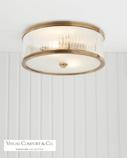 Visual Comfort & Co. Signature Collection Randolph Flush Mount, 2-Light, Hand-Rubbed Antique Brass, Frosted Glass, 14"W (AH 4201HAB-FG 2FV5R)