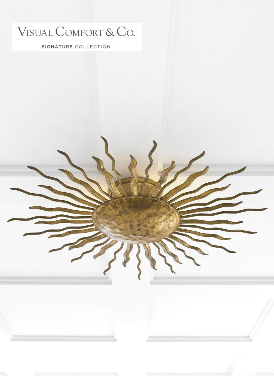 Visual Comfort & Co. Signature Collection Re Flush Mount, 2-Light, Gilded Iron, 22"W (SK 4000GI 2FW5R)