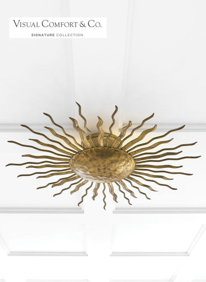 Visual Comfort & Co. Signature Collection Re Flush Mount, 2-Light, Gilded Iron, 22"W (SK 4000GI 2FW5R)