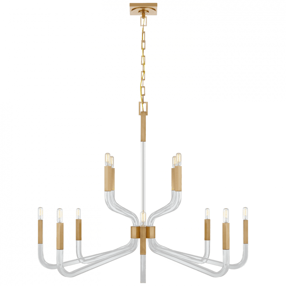 Visual Comfort Signature Reagan Grande Two Tier Chandelier Antique-Burnished Brass and Crystal