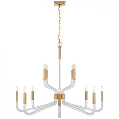 Visual Comfort Signature Reagan Grande Two Tier Chandelier Antique-Burnished Brass and Crystal