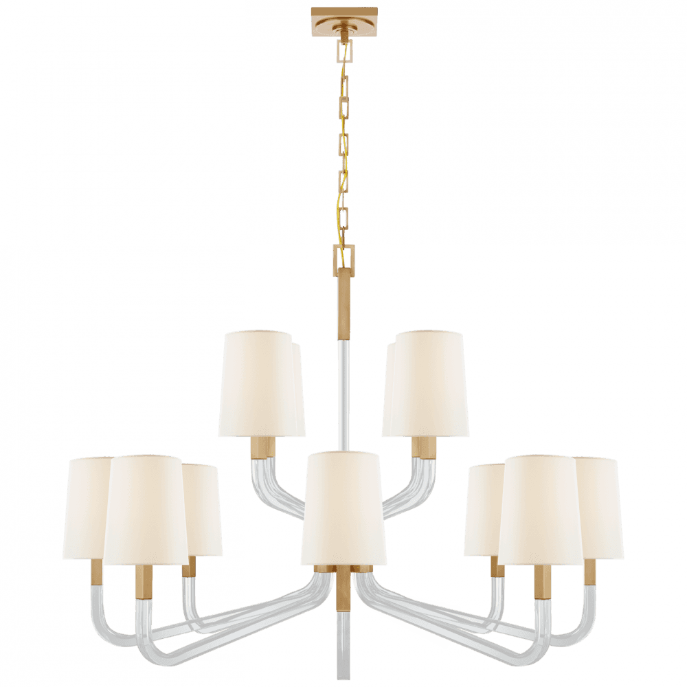 Visual Comfort Signature Reagan Grande Two Tier Chandelier Antique-Burnished Brass and Crystal