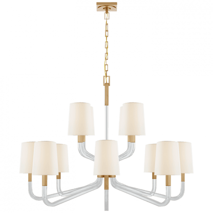 Visual Comfort Signature Reagan Grande Two Tier Chandelier Antique-Burnished Brass and Crystal