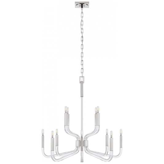 Visual Comfort Signature Reagan Medium Two Tier Chandelier Polished Nickel and Crystal