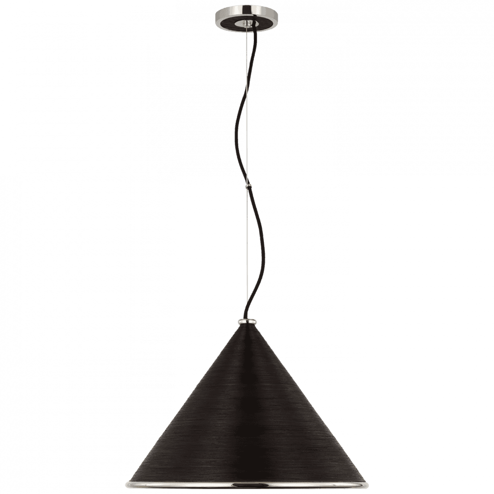 Visual Comfort Signature Reine Large Pendant Polished Nickel and Black Rattan