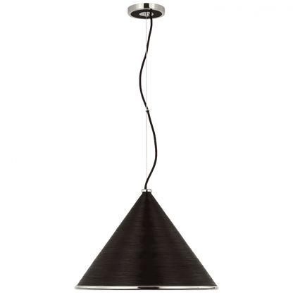 Visual Comfort Signature Reine Large Pendant Polished Nickel and Black Rattan