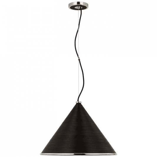 Visual Comfort Signature Reine Large Pendant Polished Nickel and Black Rattan