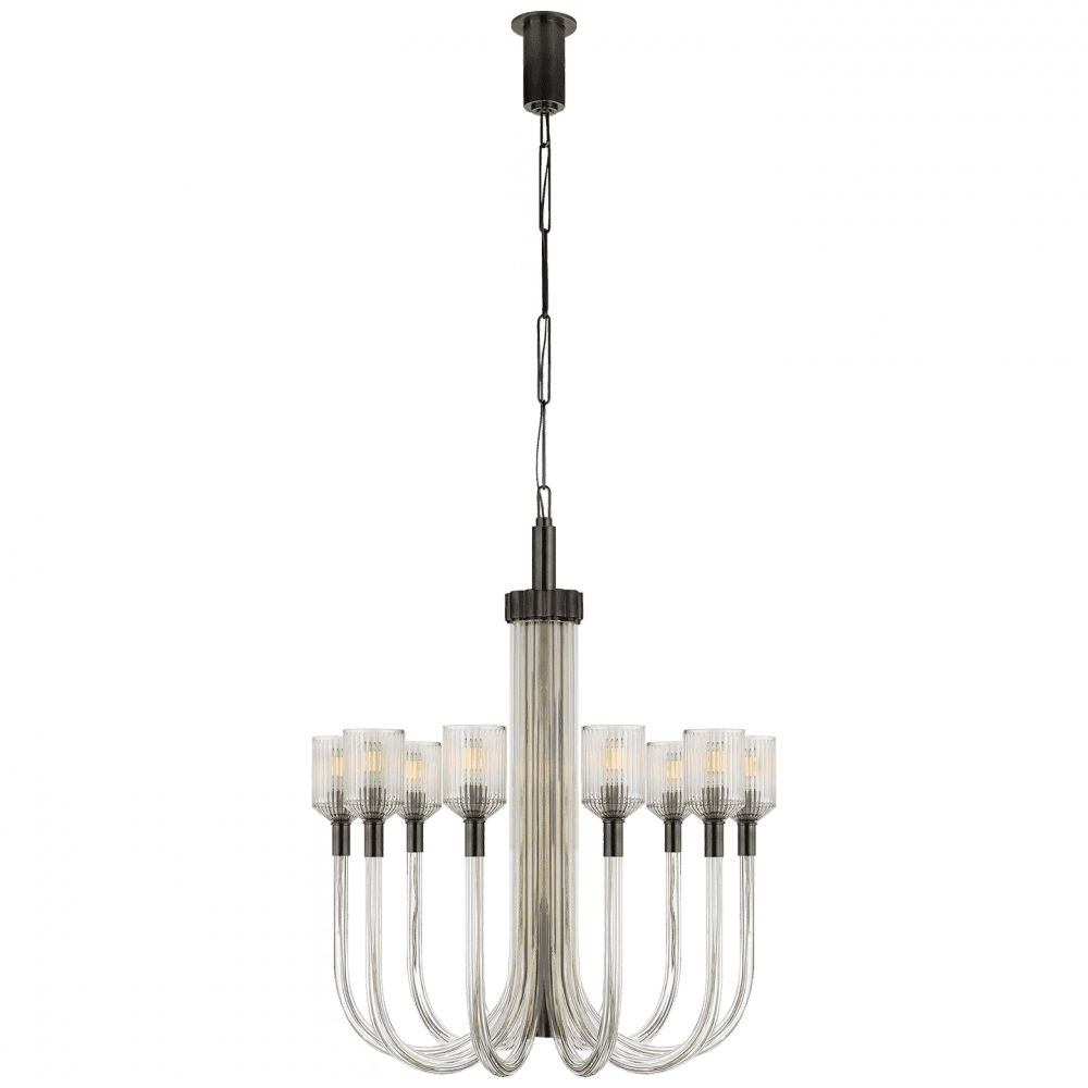 Visual Comfort Signature Reverie Chandelier Clear Ribbed Glass and Bronze