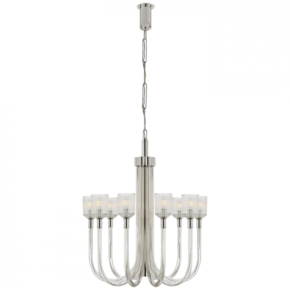 Visual Comfort Signature Reverie Chandelier Clear Ribbed Glass and Polished Nickel