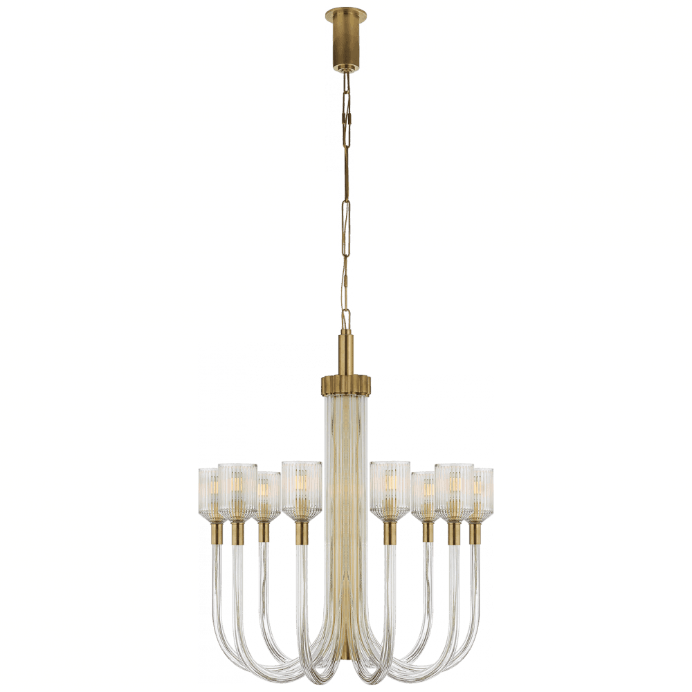 Visual Comfort Signature Reverie Medium Single Tier Chandelier Clear Ribbed Glass and Brass