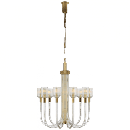 Visual Comfort Signature Reverie Medium Single Tier Chandelier Clear Ribbed Glass and Brass