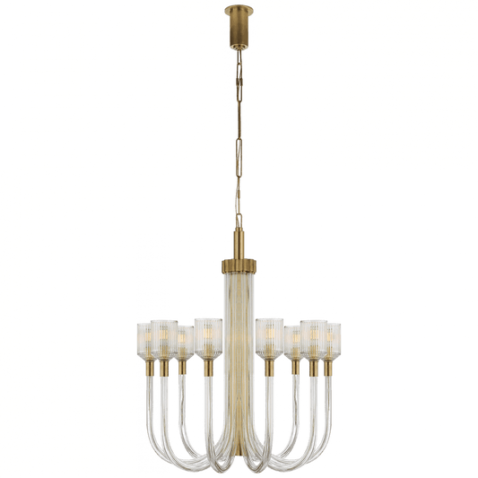 Visual Comfort Signature Reverie Medium Single Tier Chandelier Clear Ribbed Glass and Brass