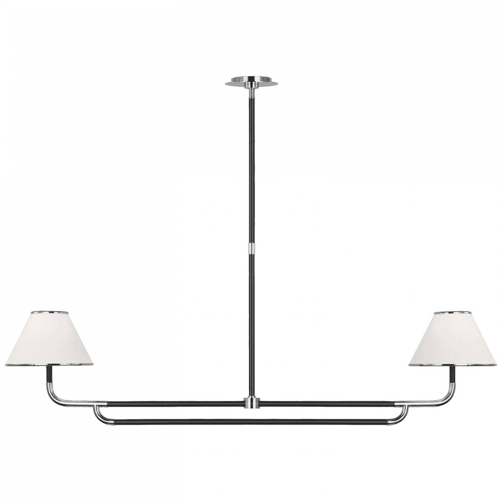 Visual Comfort & Co. Signature Collection Rigby Large Linear Chandelier, 2-Light, LED, Polished Nickel, Ebony, Linen Shade, 54.25"W (MF 5059PN/EB-L D03QL)